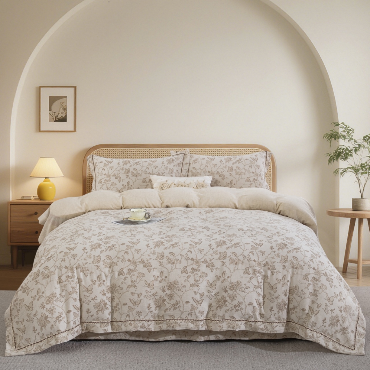 （总）仰望棉麻双层纱供应链 2026新款棉麻色织大提花织带款四件套-蝶蔓