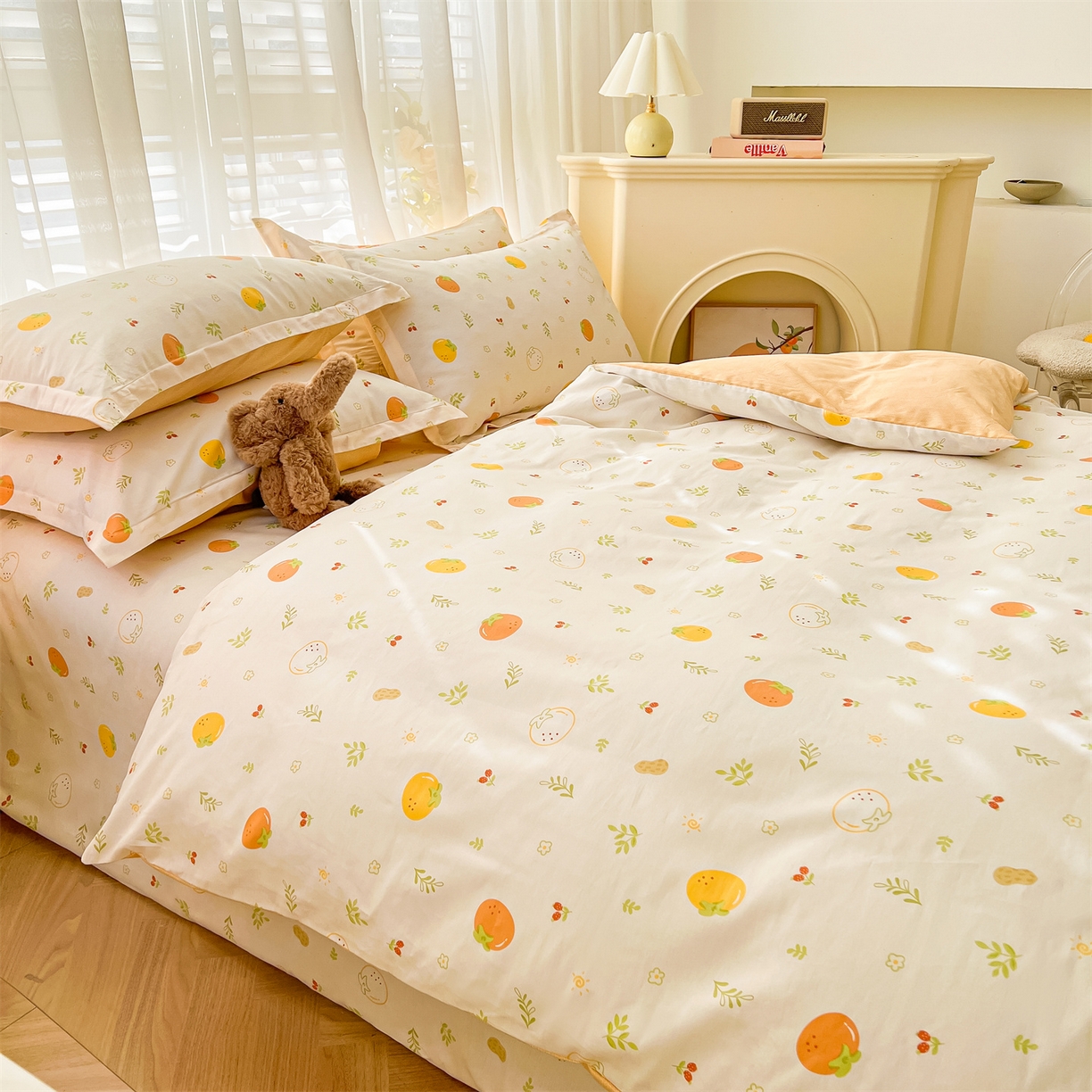 91家纺网 家纺一手货源 找家纺 珂博家纺 2026新款小碎花纯棉12868四件套全棉学生三件套场景二 好柿发生