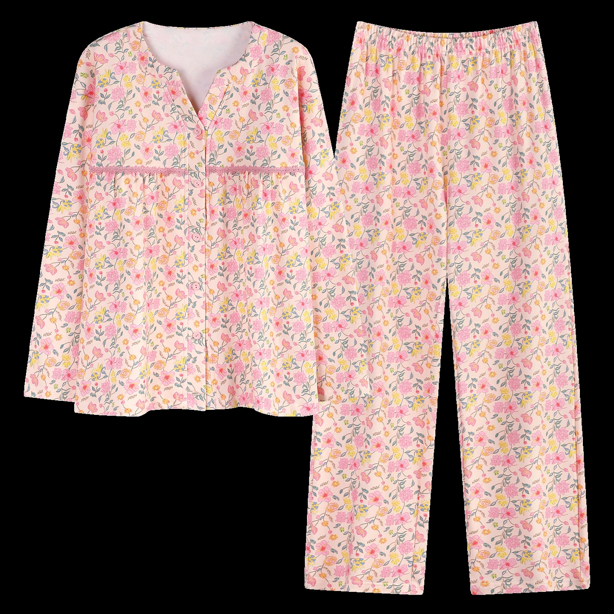 91家纺网 家纺一手货源 找家纺 （总）洛兰沙家居馆 2026新款秋冬睡衣女拉架棉带胸垫可外穿长袖长裤青中年女士家居服套装第12批 