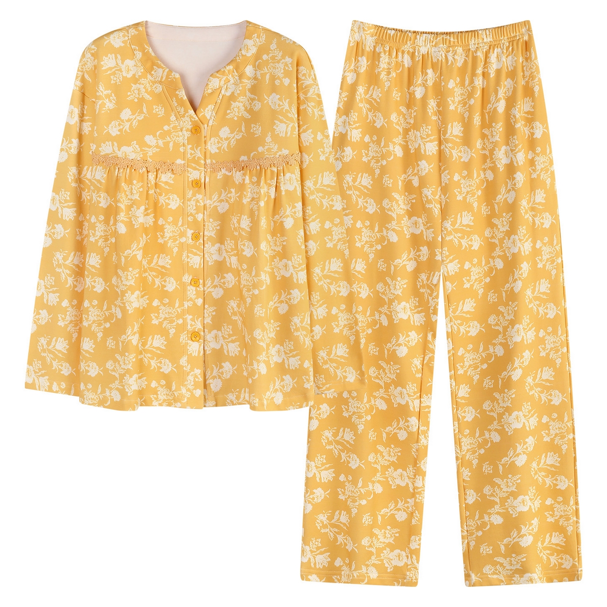 91家纺网 家纺一手货源 找家纺 洛兰沙家居馆 2026新款秋冬睡衣女拉架棉带胸垫可外穿长袖长裤青中年女士家居服套装第12批  5905