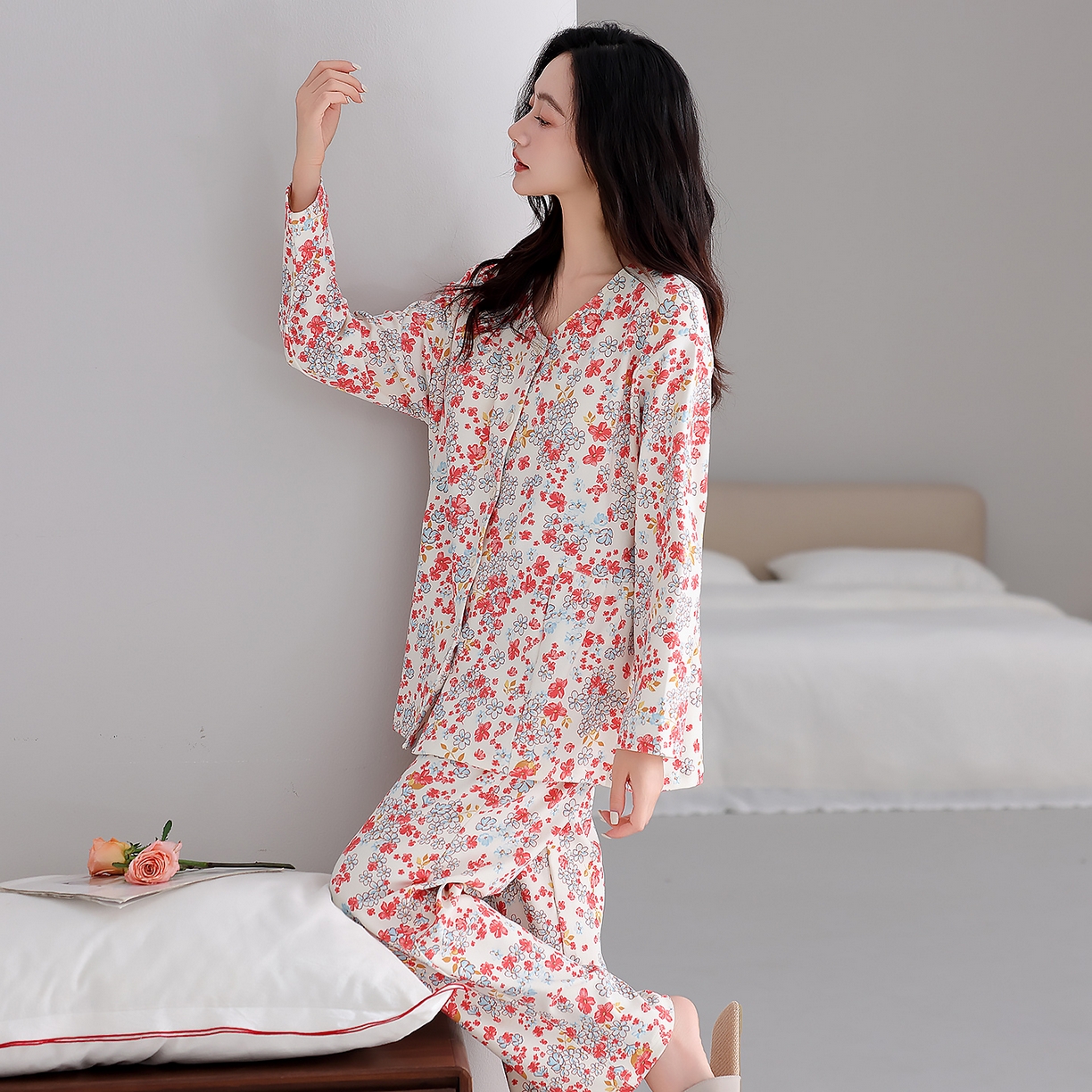 91家纺网 家纺一手货源 找家纺 洛兰沙家居馆 2026新款秋冬睡衣女拉架棉带胸垫可外穿长袖长裤青中年女士家居服套装第12批  5908