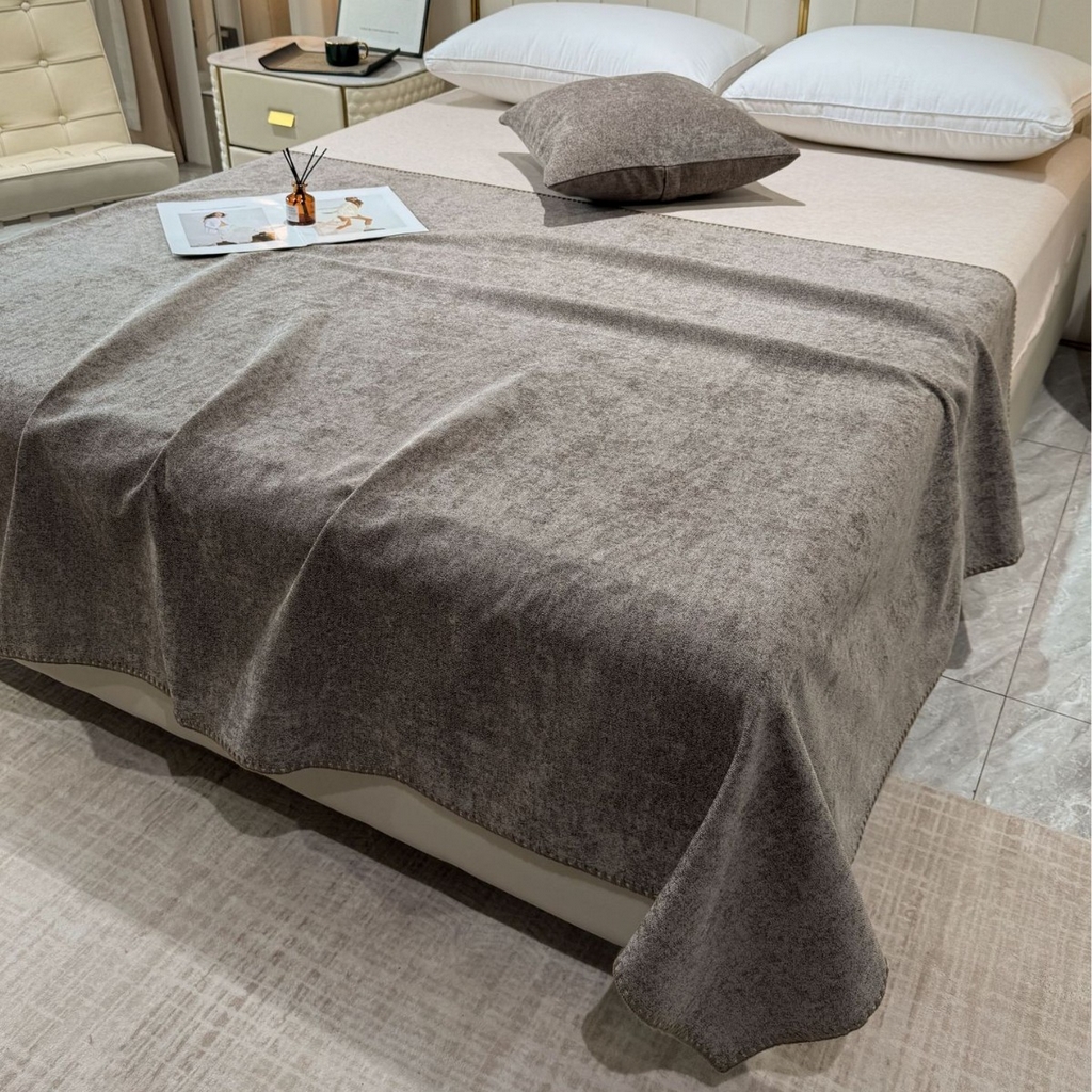 91家纺网 家纺一手货源 找家纺 （总）安力森/诚臻酒店用品 2026新款亚马逊素色宾馆酒店床盖仿棉麻单件床上用品布草