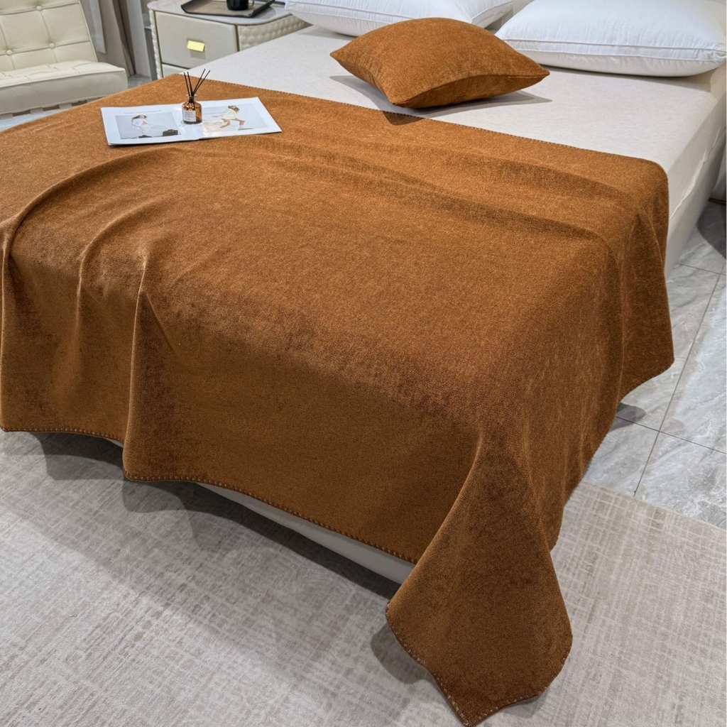 安力森/诚臻酒店用品 2026新款亚马逊素色宾馆酒店床盖仿棉麻单件床上用品布草 卡其色