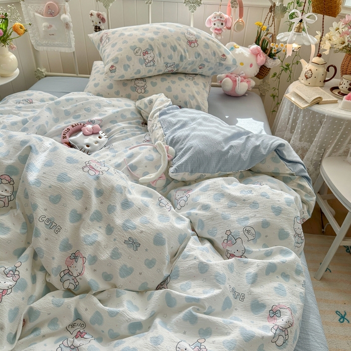 91家纺网 家纺一手货源 找家纺 港岛妹妹 2026新款云感双层纱系列四件套 爱心凯蒂