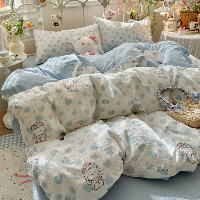 91家纺网 家纺一手货源 找家纺 港岛妹妹 2026新款云感双层纱系列四件套 爱心凯蒂