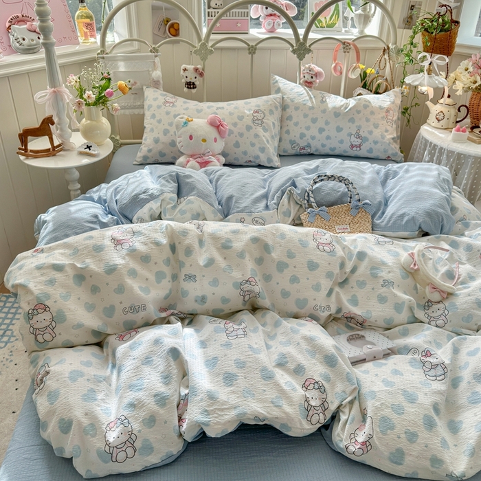 91家纺网 家纺一手货源 找家纺 港岛妹妹 2026新款云感双层纱系列四件套 爱心凯蒂