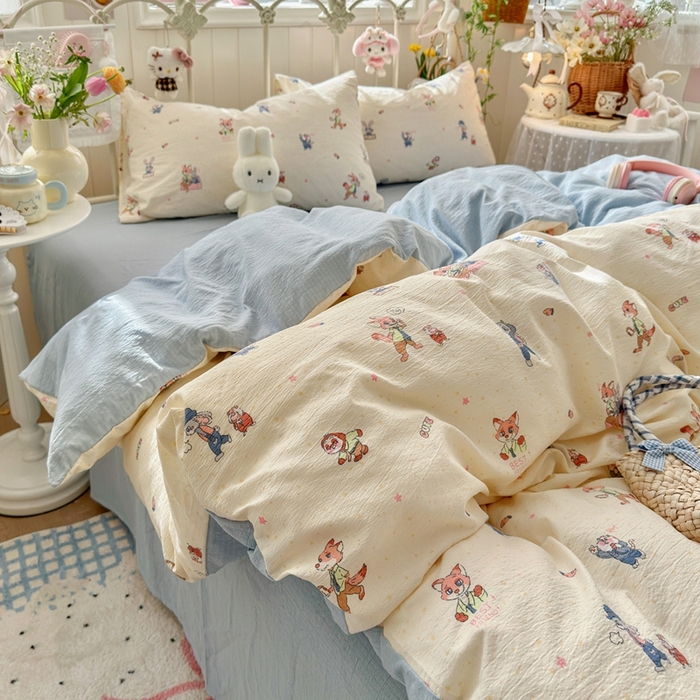 91家纺网 家纺一手货源 找家纺 港岛妹妹 2026新款云感双层纱系列四件套 动物城