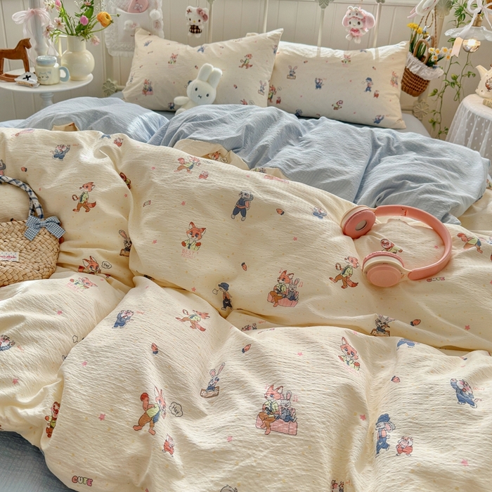 91家纺网 家纺一手货源 找家纺 港岛妹妹 2026新款云感双层纱系列四件套 动物城