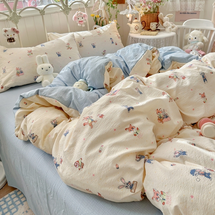 91家纺网 家纺一手货源 找家纺 港岛妹妹 2026新款云感双层纱系列四件套 动物城