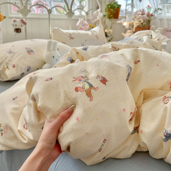 91家纺网 家纺一手货源 找家纺 港岛妹妹 2026新款云感双层纱系列四件套 动物城