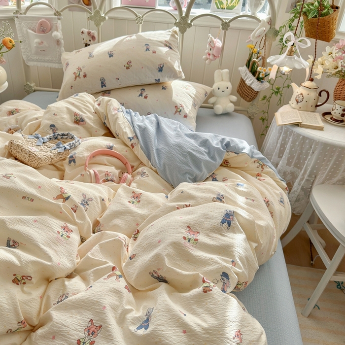 91家纺网 家纺一手货源 找家纺 港岛妹妹 2026新款云感双层纱系列四件套 动物城