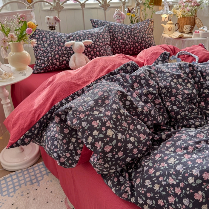 91家纺网 家纺一手货源 找家纺 港岛妹妹 2026新款云感双层纱系列四件套 繁花