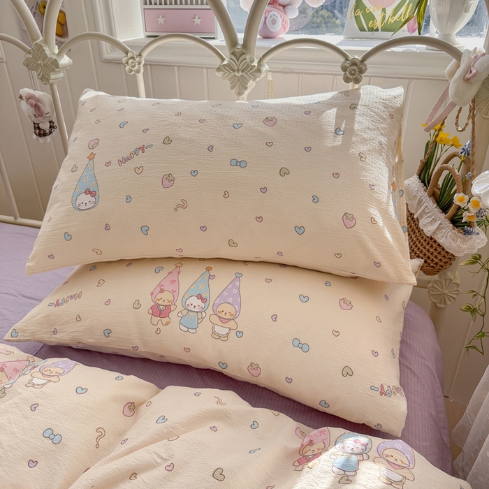 91家纺网 家纺一手货源 找家纺 港岛妹妹 2026新款云感双层纱系列四件套 可爱三小只