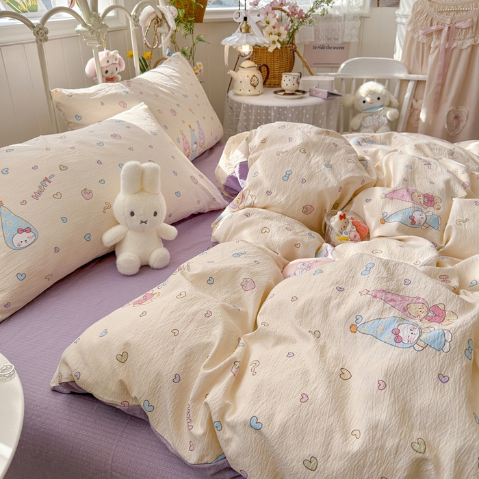 91家纺网 家纺一手货源 找家纺 港岛妹妹 2026新款云感双层纱系列四件套 可爱三小只