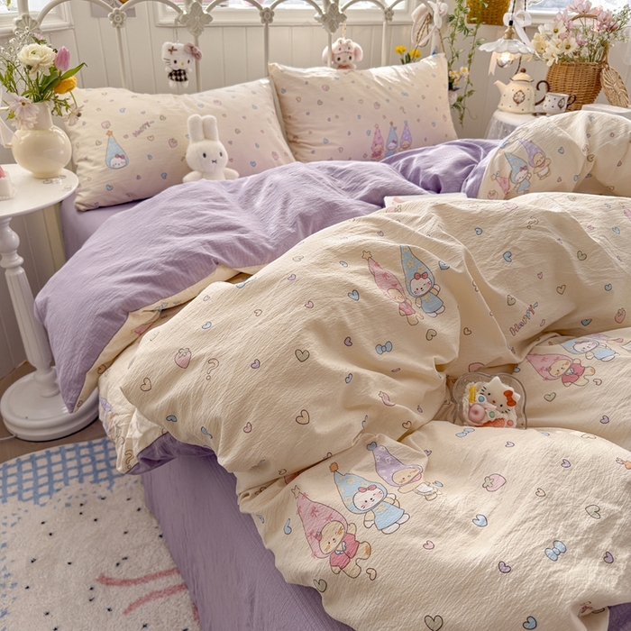 91家纺网 家纺一手货源 找家纺 港岛妹妹 2026新款云感双层纱系列四件套 可爱三小只