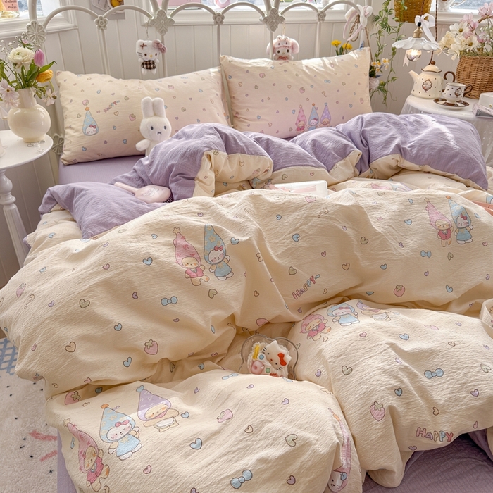 91家纺网 家纺一手货源 找家纺 港岛妹妹 2026新款云感双层纱系列四件套 可爱三小只