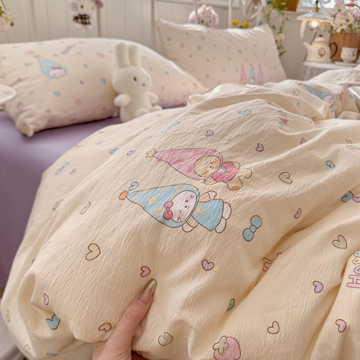 91家纺网 家纺一手货源 找家纺 港岛妹妹 2026新款云感双层纱系列四件套 可爱三小只