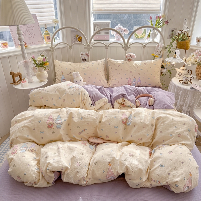 91家纺网 家纺一手货源 找家纺 港岛妹妹 2026新款云感双层纱系列四件套 可爱三小只