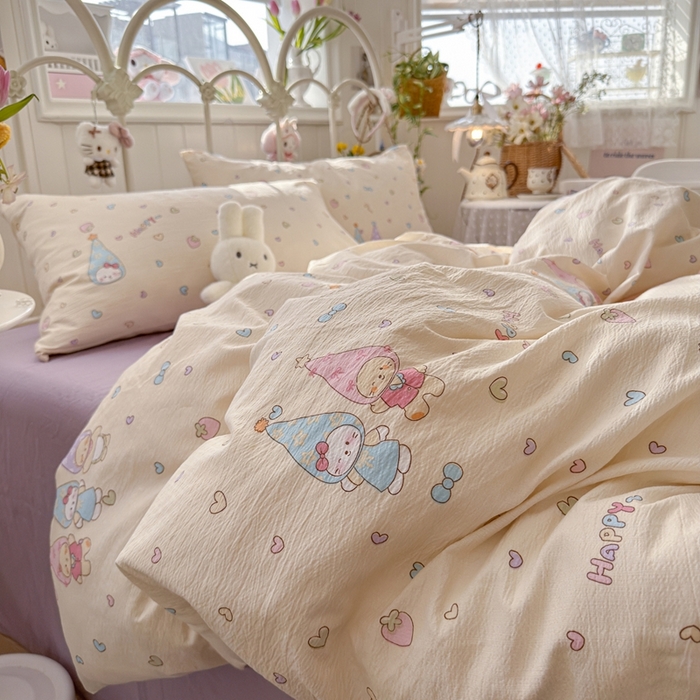 91家纺网 家纺一手货源 找家纺 港岛妹妹 2026新款云感双层纱系列四件套 可爱三小只