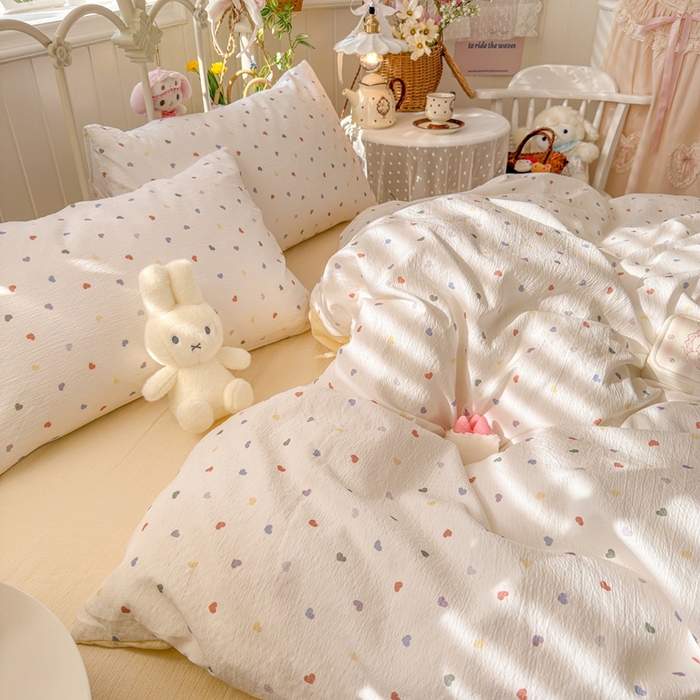 91家纺网 家纺一手货源 找家纺 港岛妹妹 2026新款云感双层纱系列四件套 奶油小心心