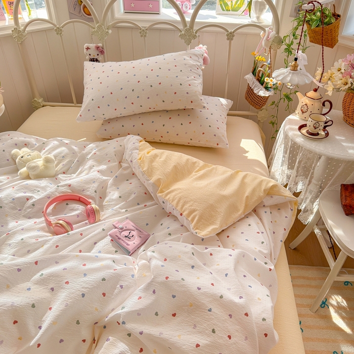 91家纺网 家纺一手货源 找家纺 港岛妹妹 2026新款云感双层纱系列四件套 奶油小心心