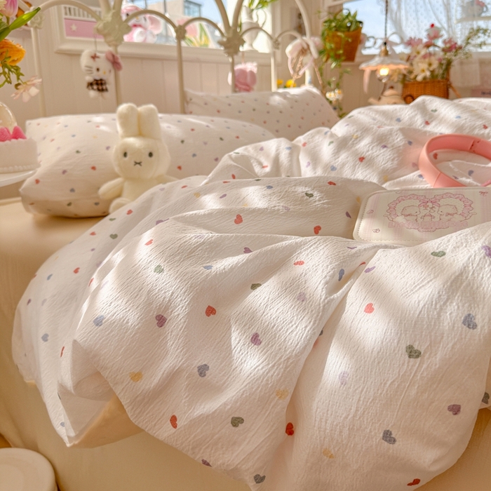 91家纺网 家纺一手货源 找家纺 港岛妹妹 2026新款云感双层纱系列四件套 奶油小心心