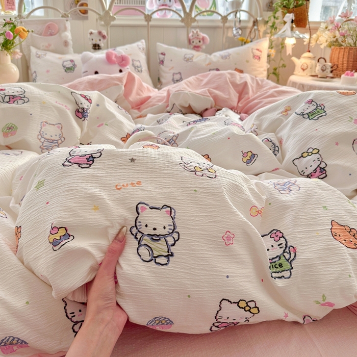 港岛妹妹 2026新款云感双层纱系列四件套 泡芙小猫