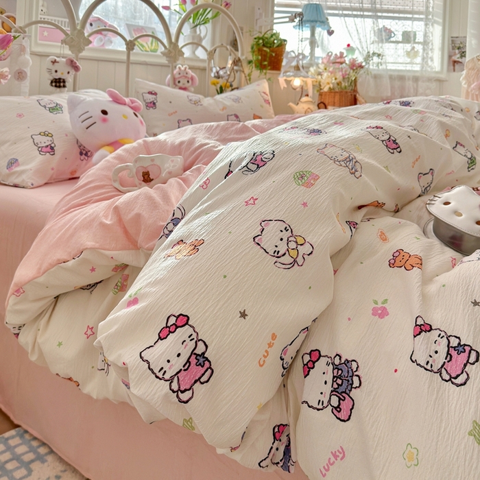 91家纺网 家纺一手货源 找家纺 港岛妹妹 2026新款云感双层纱系列四件套 泡芙小猫