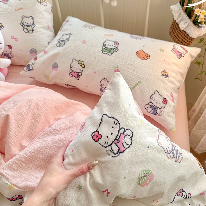 91家纺网 家纺一手货源 找家纺 港岛妹妹 2026新款云感双层纱系列四件套 泡芙小猫