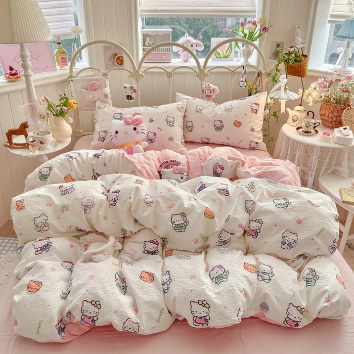 91家纺网 家纺一手货源 找家纺 港岛妹妹 2026新款云感双层纱系列四件套 泡芙小猫