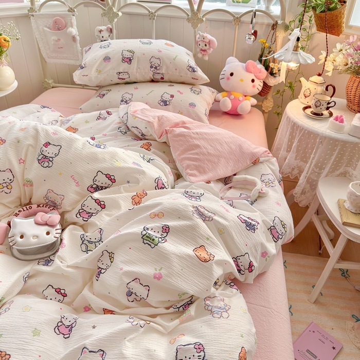 91家纺网 家纺一手货源 找家纺 港岛妹妹 2026新款云感双层纱系列四件套 泡芙小猫