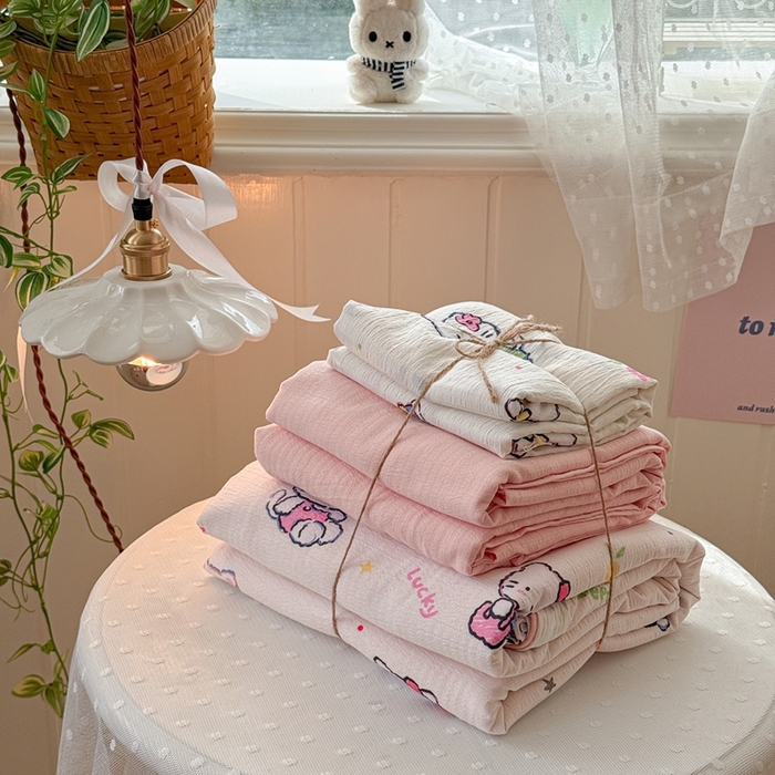 91家纺网 家纺一手货源 找家纺 港岛妹妹 2026新款云感双层纱系列四件套 泡芙小猫