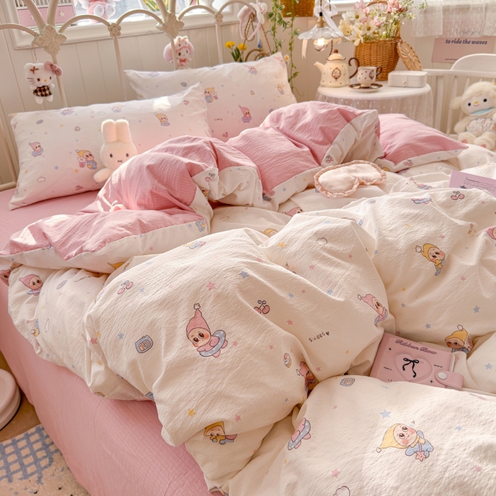 91家纺网 家纺一手货源 找家纺 港岛妹妹 2026新款云感双层纱系列四件套 糖果星星人