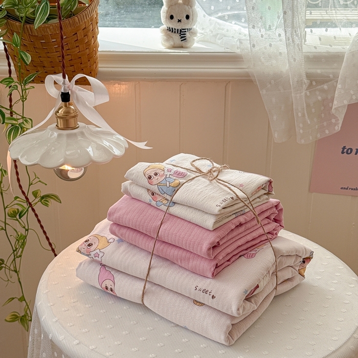 91家纺网 家纺一手货源 找家纺 港岛妹妹 2026新款云感双层纱系列四件套 糖果星星人