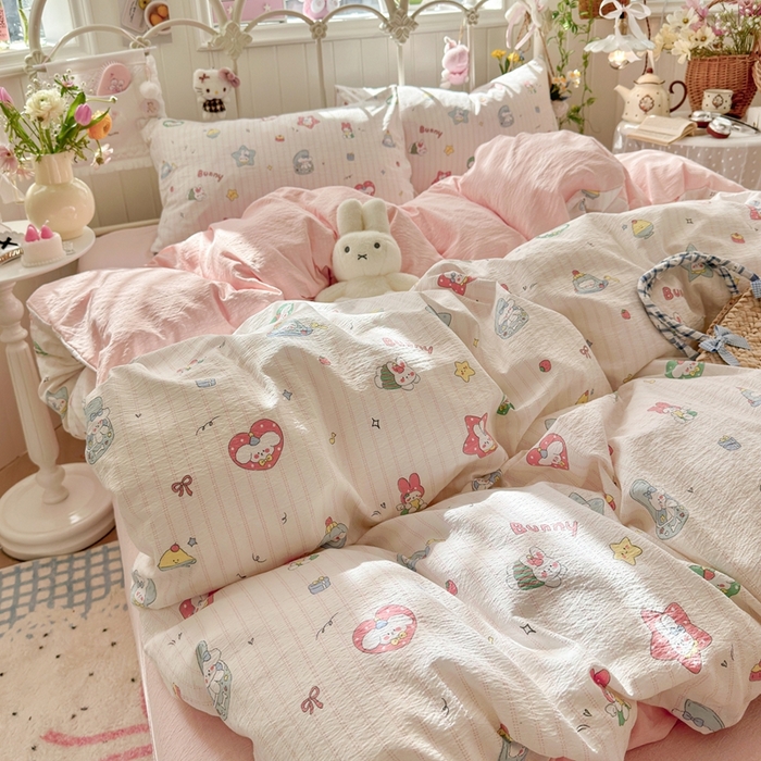 91家纺网 家纺一手货源 找家纺 港岛妹妹 2026新款云感双层纱系列四件套 条纹萌宠