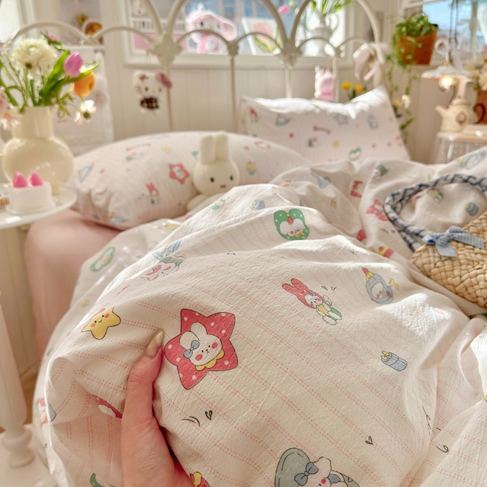 91家纺网 家纺一手货源 找家纺 港岛妹妹 2026新款云感双层纱系列四件套 条纹萌宠