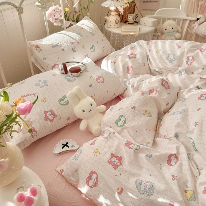 91家纺网 家纺一手货源 找家纺 港岛妹妹 2026新款云感双层纱系列四件套 条纹萌宠