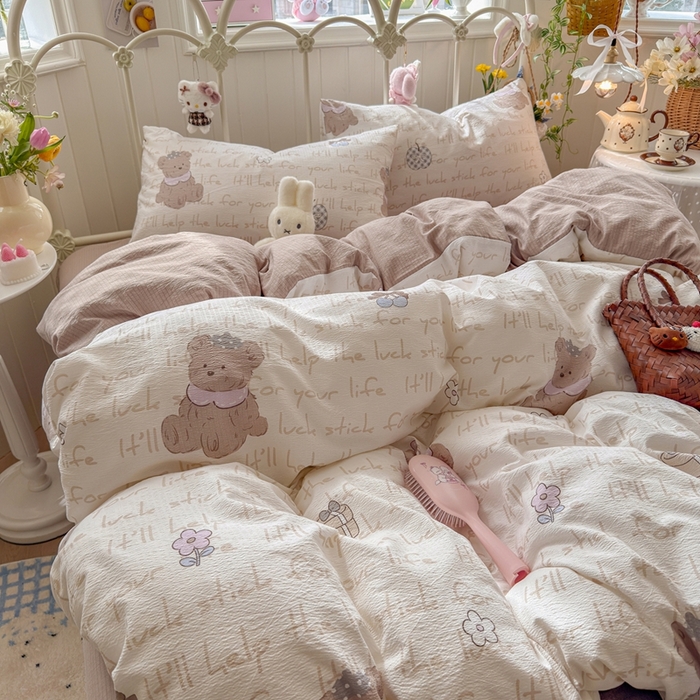 91家纺网 家纺一手货源 找家纺 港岛妹妹 2026新款云感双层纱系列四件套 小熊贝贝