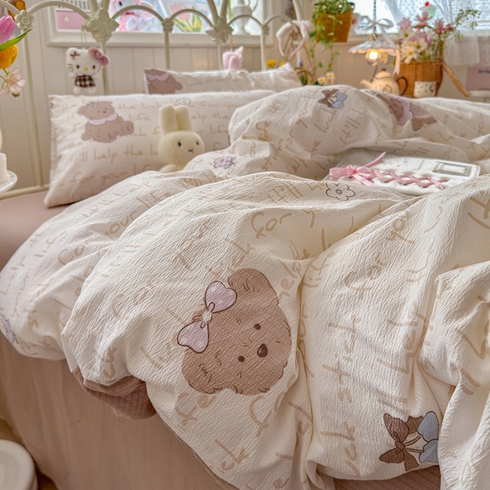 91家纺网 家纺一手货源 找家纺 港岛妹妹 2026新款云感双层纱系列四件套 小熊贝贝