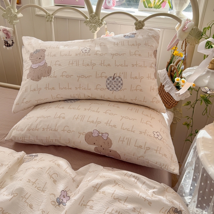 91家纺网 家纺一手货源 找家纺 港岛妹妹 2026新款云感双层纱系列四件套 小熊贝贝