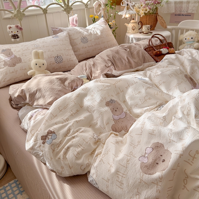 91家纺网 家纺一手货源 找家纺 港岛妹妹 2026新款云感双层纱系列四件套 小熊贝贝