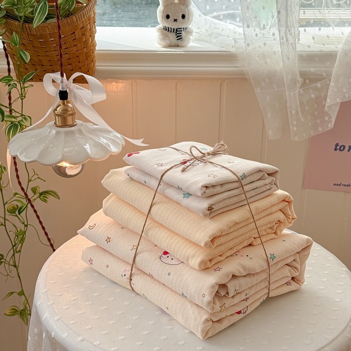 91家纺网 家纺一手货源 找家纺 港岛妹妹 2026新款云感双层纱系列四件套 星星KT