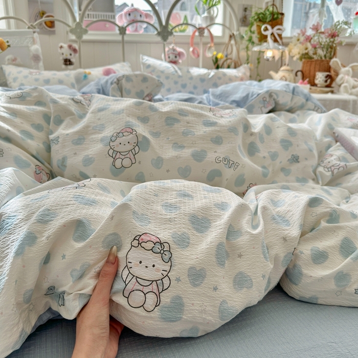 91家纺网 家纺一手货源 找家纺 （总）海岛哥哥 2025新款韩式ins风黑边花边木棉双层纱四件套（有买家秀）