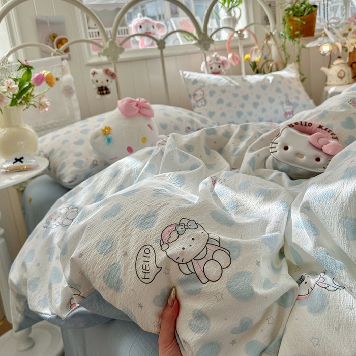 91家纺网 家纺一手货源 找家纺 海岛哥哥 2026新款云感双层纱系列四件套 爱心凯蒂