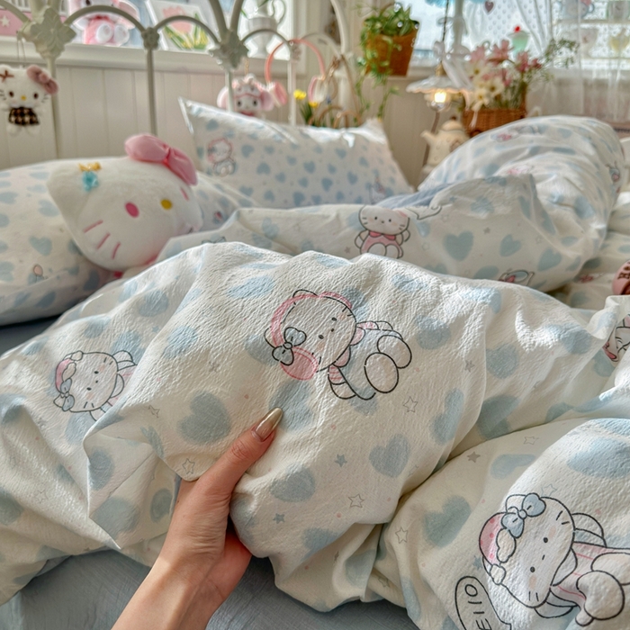 91家纺网 家纺一手货源 找家纺 海岛哥哥 2026新款云感双层纱系列四件套 爱心凯蒂