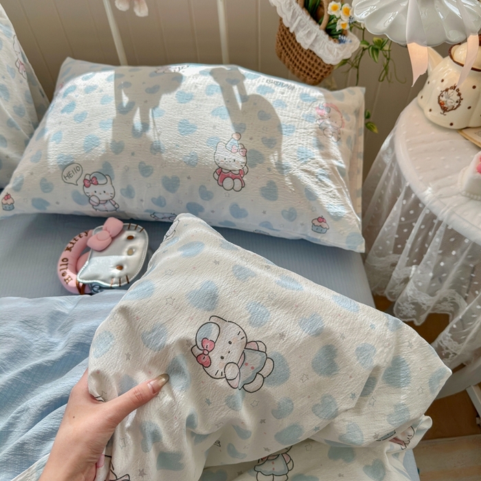 91家纺网 家纺一手货源 找家纺 海岛哥哥 2026新款云感双层纱系列四件套 爱心凯蒂