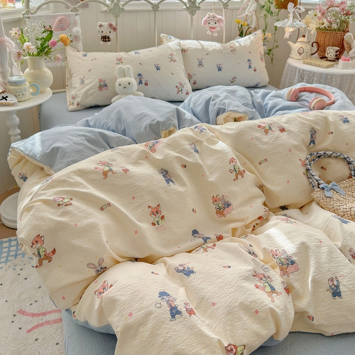 91家纺网 家纺一手货源 找家纺 海岛哥哥 2026新款云感双层纱系列四件套 动物城