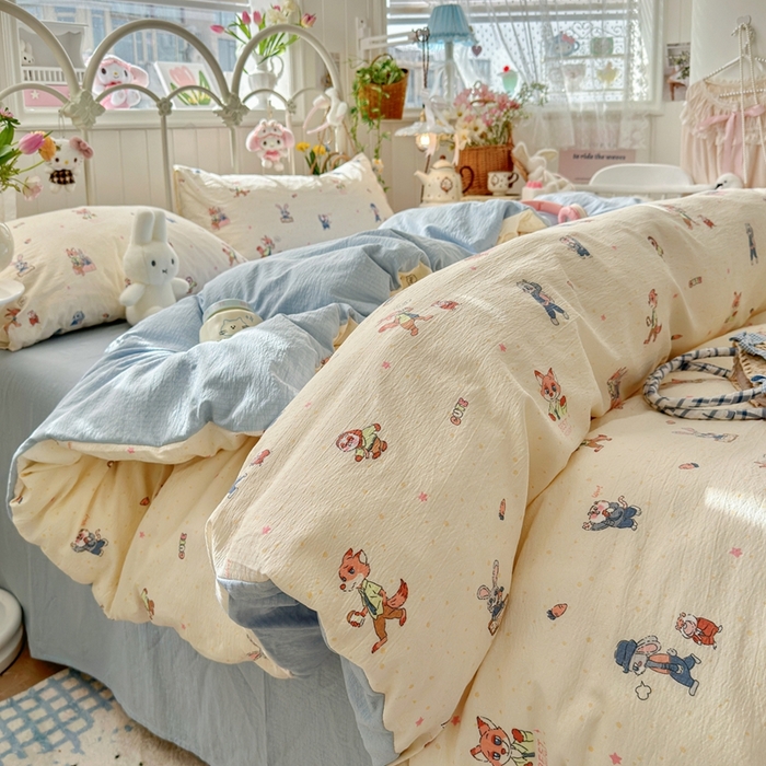 91家纺网 家纺一手货源 找家纺 海岛哥哥 2026新款云感双层纱系列四件套 动物城