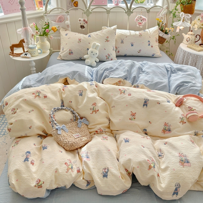 91家纺网 家纺一手货源 找家纺 海岛哥哥 2026新款云感双层纱系列四件套 动物城