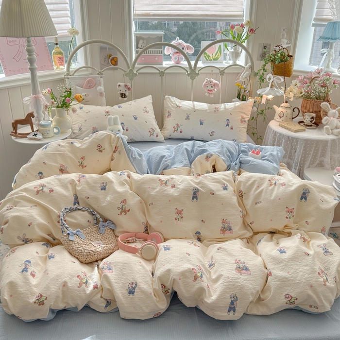 91家纺网 家纺一手货源 找家纺 海岛哥哥 2026新款云感双层纱系列四件套 动物城